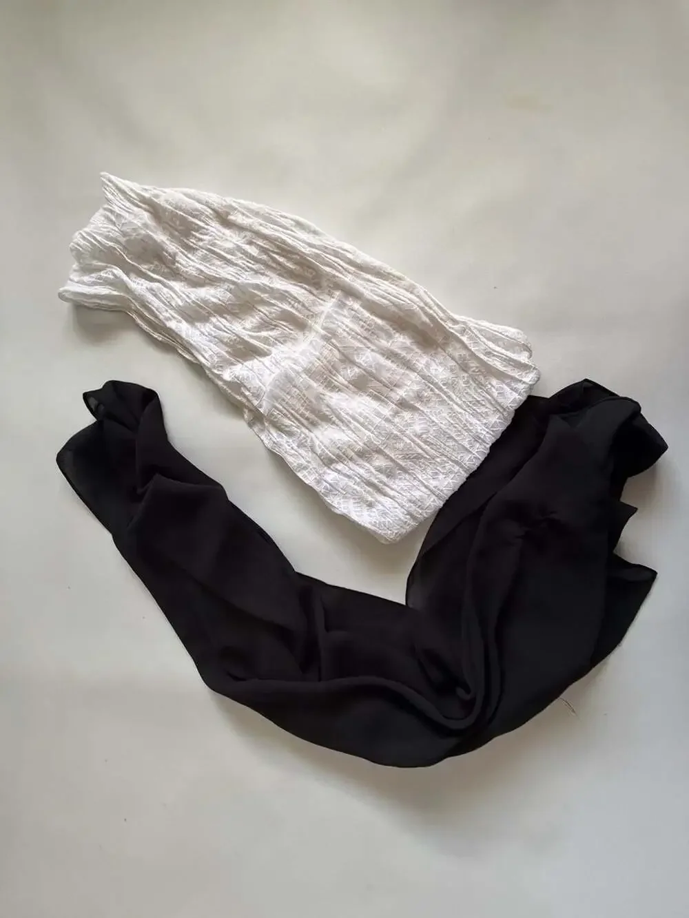 Womens Scarf Lot 2 White Lace Textured Black Sheer Lightweight